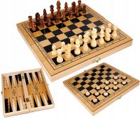 Drewniane szachy 3w1 34x34cm warcaby gra