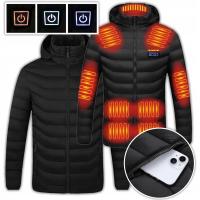 Куртка с подогревом, 21 зона, USB, Зимняя, с подогревом, теплая, черная, длинная, XXL