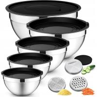 Zestaw 5 misek z pokrywkami i tarkami Stalowe MISKI Nierdzewne hermetyczne