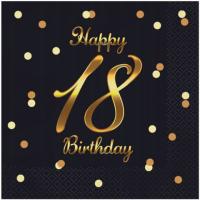 салфетки с Днем рождения 18 день рождения черный злотый восемнадцать
