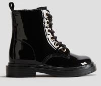 H&M BOTKI DZIEWCZĘCE CZARNE LAKIEROWANE OCIEPLANE 1Y_A