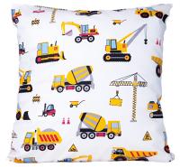 Poszewka koparka dźwig autka pojazdy 40x40 biała bawełniana dla dziecka
