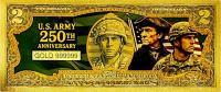 US ARMY 250-lecie Powstania Pozłacany Fantazyjny Banknot do Kolekcji PVC
