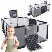 PRIMABOBO детский манеж TEO MAX с корзиной ворота бассейн 180x120 см серый