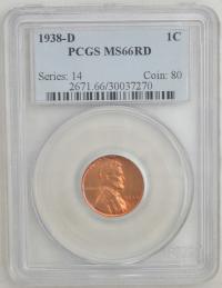 4.vv.USA, 1 CENT 1938 D PCGS MS66 RD