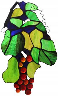 Winogrona witraż Tiffany, czerwone winogrona, winobranie szklane winogrona0