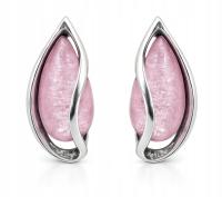 KLIPSY SREBRNE Z RÓŻOWYM JEDWABISTY KAMIENIEM K438 SREBRO 925