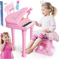 PIANINKO DLA DZIECI EDUKACYJNE ORGANKI NAUKA GRY MIKROFON PIANINO + TABORET