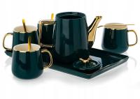 Serwis kawowy ZESTAW 10 el herbaciany NOAH zielony złoty 4 osób NA PREZENT