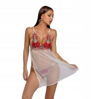 БЕЛАЯ ПРОЗРАЧНАЯ НОЧНАЯ РУБАШКА С ВЫШИВКОЙ