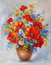 JUDIART obraz olejny na płótnie bukiet kwiaty w wazonie MAKI 24/30
