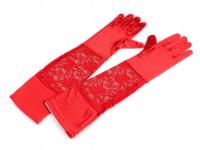 Długie rękawiczki wizytowe satynowe z koronką