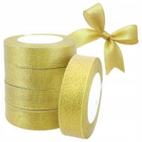 Wstążka BROKATOWA tasiemka do DEKORACJI 25mm świąteczna złoto PAKOWANIA 5sz