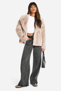 BEŻOWA KLASYCZNA KRÓTKA LUŹNA KURTKA DŁUGI RĘKAW KOŁNIERZ BOOHOO 36