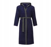 Халат Мужской с капюшоном махровый хлопок карманы L-192 темно-синий