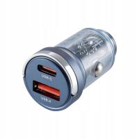 Ładowarka 12/24V USB 18W+USB-C 33W z pierścieniem przezroczysta niebieska