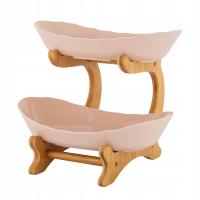 2-poziomowa drewniana taca na owoce ze stojakiem , miska na owoce