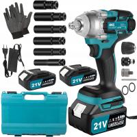 KLUCZ UDAROWY AKUMULATOROWY BEZSZCZOTKOWY KÓŁ 21V 1/2'' 2xAKU 4Ah NASADKI