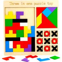 GRY LOGICZNE ZESTAW Kółko i Krzyżyk + Tetris + Tangram 3 gry w 1