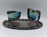 3 częściowy serwis posrebrzany - ciekawe nóżki - sygnowany - vintage