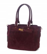 Flora&Co Paris Piekna bordowa zamszowa torebka kuferek Rączki + pasek