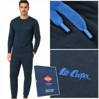 Lee Cooper Piżama Męska Bawełniana Długa Granat Niebieska Logo