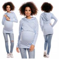 DŁUGA BLUZA CIĄŻOWA ROZPINANA DO KARMIENIA Z KAPTUREM BAWEŁNA BŁĘKITNA XXL