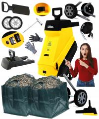 ROZDRABNIACZ ELEKTRYCZNY MOCNY GŁADKOLUFOWY RĘBAK DO GAŁĘZI 45MM 2xKOSZ LUX