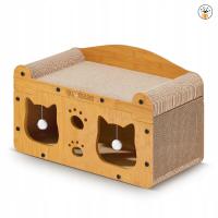 DRAPAK TEKTUROWY DLA KOTA DUŻY DOMEK KARTONOWY LEGOWISKO Z ZABAWKĄ GLOBANI