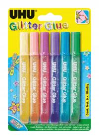 Klej brokatowy 6 kolorów x10 ml klej z brokatem UHU