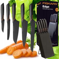 ZESTAW 5 NOŻY W BLOKU FISKARS EDGE KOMPLET NOŻE KUCHENNE CZARNE OSTRE SOLID