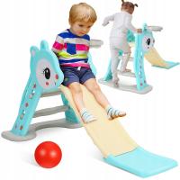 Zestaw zjeżdżalni halowych dla dzieci - zielony Z obręczą do koszykówki i piłką, podstawa antypoślizgowa