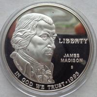 USA - 1 dolar - 1993 S - James Madison - Karta Praw - srebro