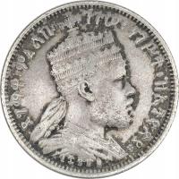 2.hy.ETIOPIA, MENELIK II, 1/4 BIRR 1889 EE/ 1897