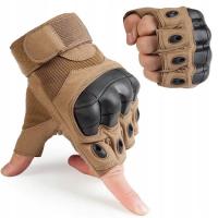 RĘKAWICE A11 WOJSKOWE OCHRONNE TAKTYCZNE KRÓTKIE PALCÓW SKÓRA BRĄZOWE