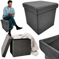 КВАДРАТНЫЙ ПУФ КОРОБКА ДЛЯ ХРАНЕНИЯ МЯГКАЯ ЭЛЕГАНТНАЯ ИДЕАЛЬНАЯ ХОЛЩОВАЯ СЕРАЯ