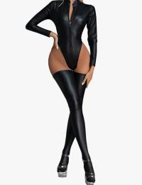 FEOYA Damski skórzany zestaw bielizny z długim rękawem zamek błyskawiczny