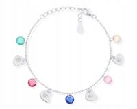 Bransoletka Dla Dziewczynki Serca Kolorowe Cyrkonie + Grawer Srebro pr. 925