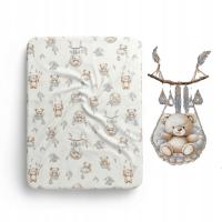 Bawełniane prześcieradło z gumką do łóżeczka 120x60 Misie boho beż