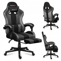 Fotel gamingowy obrotowy HUZARO szary do biurka kubełkowy z podnóżkiem