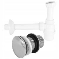 SYFON PÓŁSYFON UMYWALKOWY BUTELKOWY BIAŁY KOREK KLIK KLAK DUŻY CHROM BP