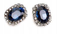 СЕРЕБРЯНЫЕ СИНИЕ ТЕМНО-СИНИЕ ЗАЖИМЫ ДЛЯ УШЕЙ С БОЛЬШИМ КРИСТАЛЛОМ JABLONEX