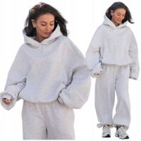 Женская толстовка с капюшоном оверсайз широкий хлопок серый меланж