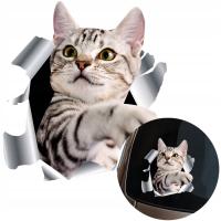 NAKLEJKA Grafika na samochód KOT W DZIURZE 3D Kotek Cat Kitty Łapka 16x14,5
