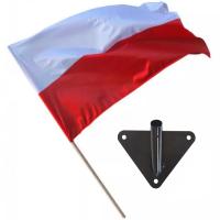 FLAGA POLSKI 112X70 Z DRZEWCEM 140 DUŻA NARODOWA WYTRZYMAŁA + UCHWYT CZARNY