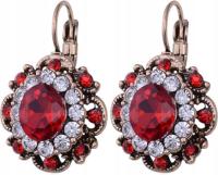 Złote kolczyki angielskie pozłacane markizy czerwone cyrkonie wiszące modne
