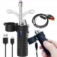 ELEKTRYCZNA ZAPALNICZKA PLAZMOWA LATARKA LED WSKAŹNIK BATERII CZARNA Na Usb