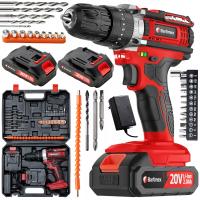 Аккумуляторная дрель шуруповерт 20v 2 батареи 2.0 Ah биты сверла чемодан набор