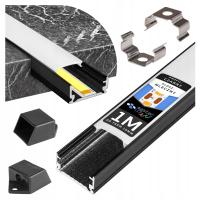 profil LED aluminiowy slim 1m czarny natynkowy DO TAŚMY + KLOSZ zaślepka