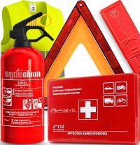 Zestaw pierwszej pomocy apteczka gaśnica 1 kg trójkąt kamizelka komplet